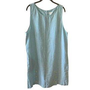 J Jill Love Linen Sleeveless Blue Dress w/Buttons Beach Vacation, X-Large Petite